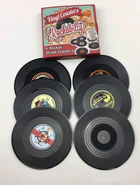 Vintage Retro Vinyl Record Coasters -6 Pack